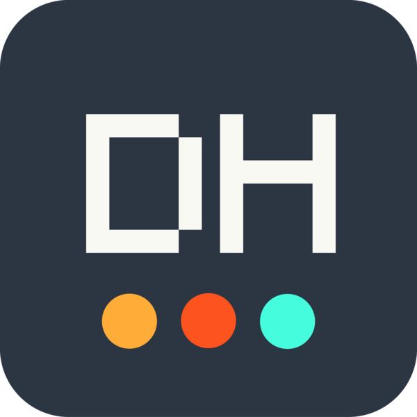 The Digital Huddle app logo using the initals 'DH'.